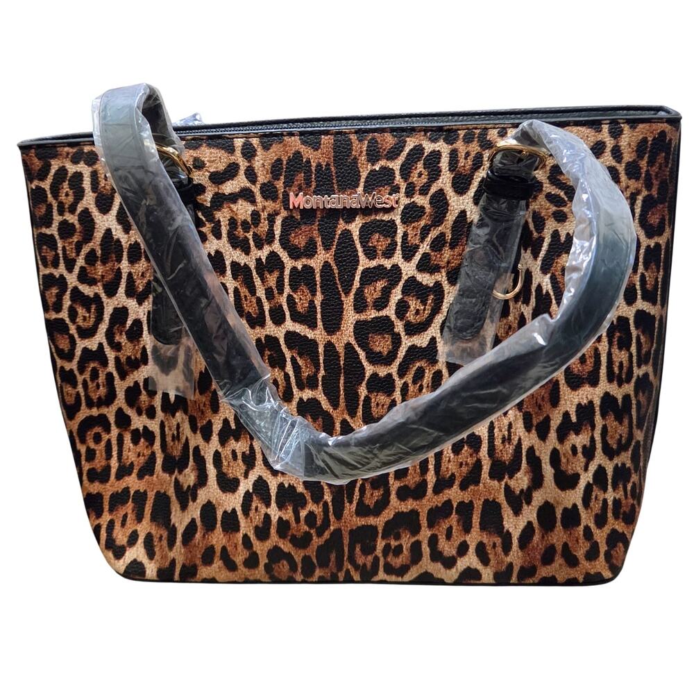 Montana West Black/Animal Print Vegan Leather Handle/Adjustable Pockets New